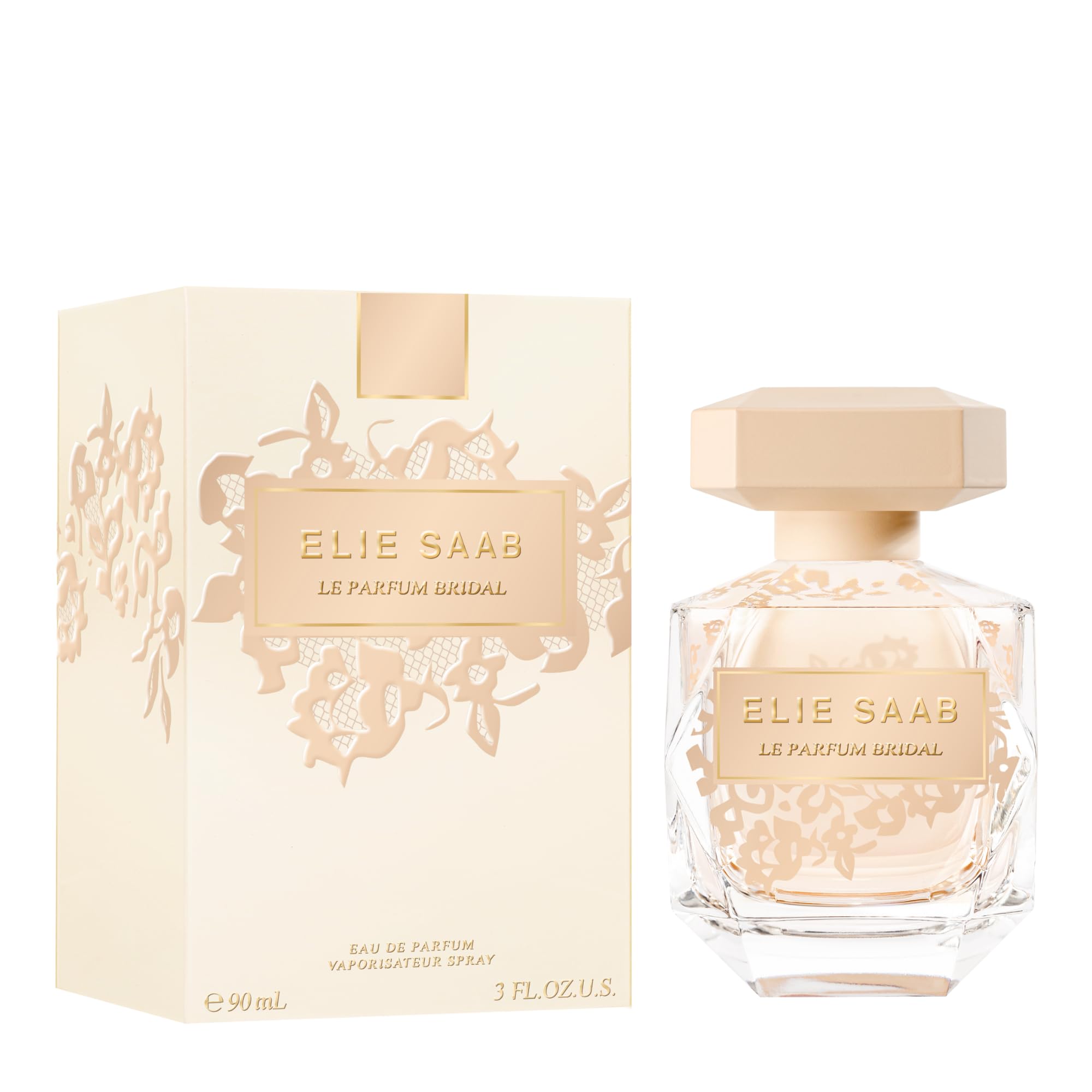 Elie Saab Le Parfum Bridal 90 ml, Eau de Parfum para Mujer | Perfume Floral Almizclado, Notas de Almizcle y Flores, Perfume de Vainilla y Ámbar, Botella de Cristal Beis