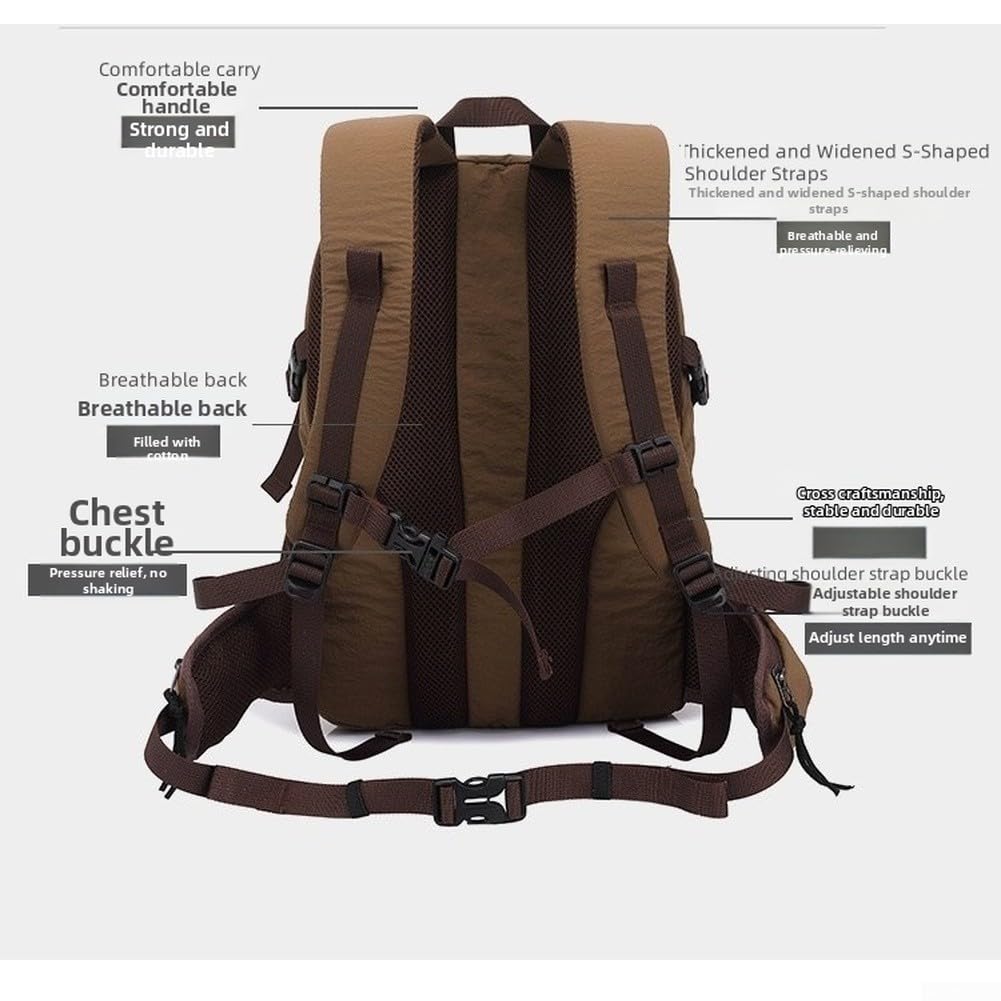 Zaino da trekking leggero da 28 l, in nylon, impermeabile, con cinghie imbottite traspiranti e fischietto SOS integrato, per campeggio e trekking all'aperto, colore: marrone