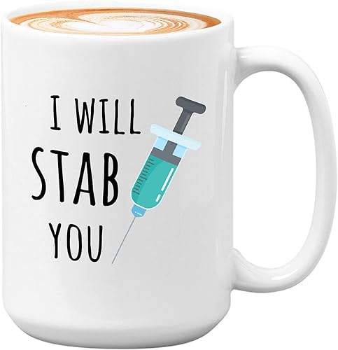 Taza de café médica de 15 onzas, color blanco - I Will Stab You - Healthcare Funny Jokes Doctor Med Nursing Degree Pun