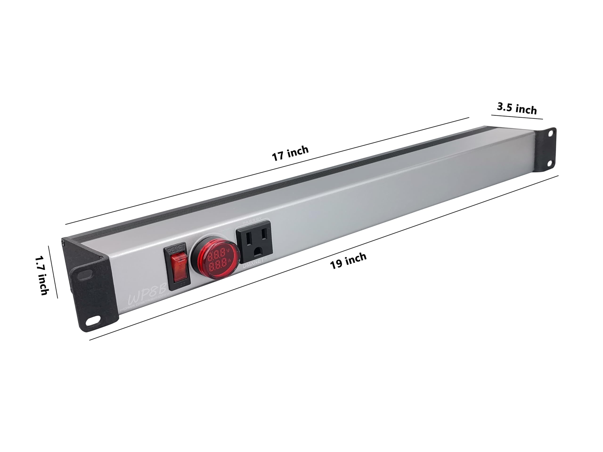 Ciabatta a 8 porte, PDU di montaggio rack 1U, con protezione da sovraccarico, interruttori LED, alloggiamento in alluminio metallico, 9 prese NEMA 5-15R, binario di raccolta in rame