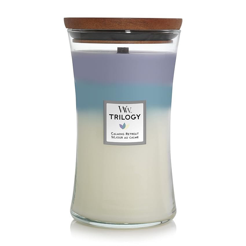 WoodWick Trilogy candela profumata a clessidra grande con Pluswick InnovationRifugio di pace