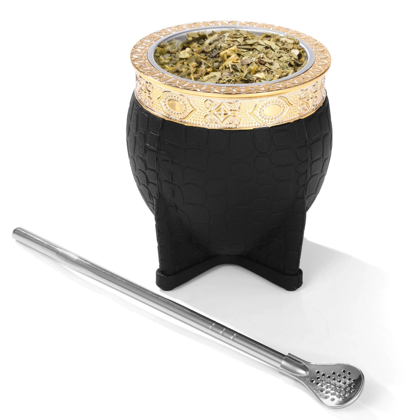 Yerba Mate Gourd Tea Mug Set, Organic 3.9 X 3.4 in Cup with Stainless Steel Straw Spoon