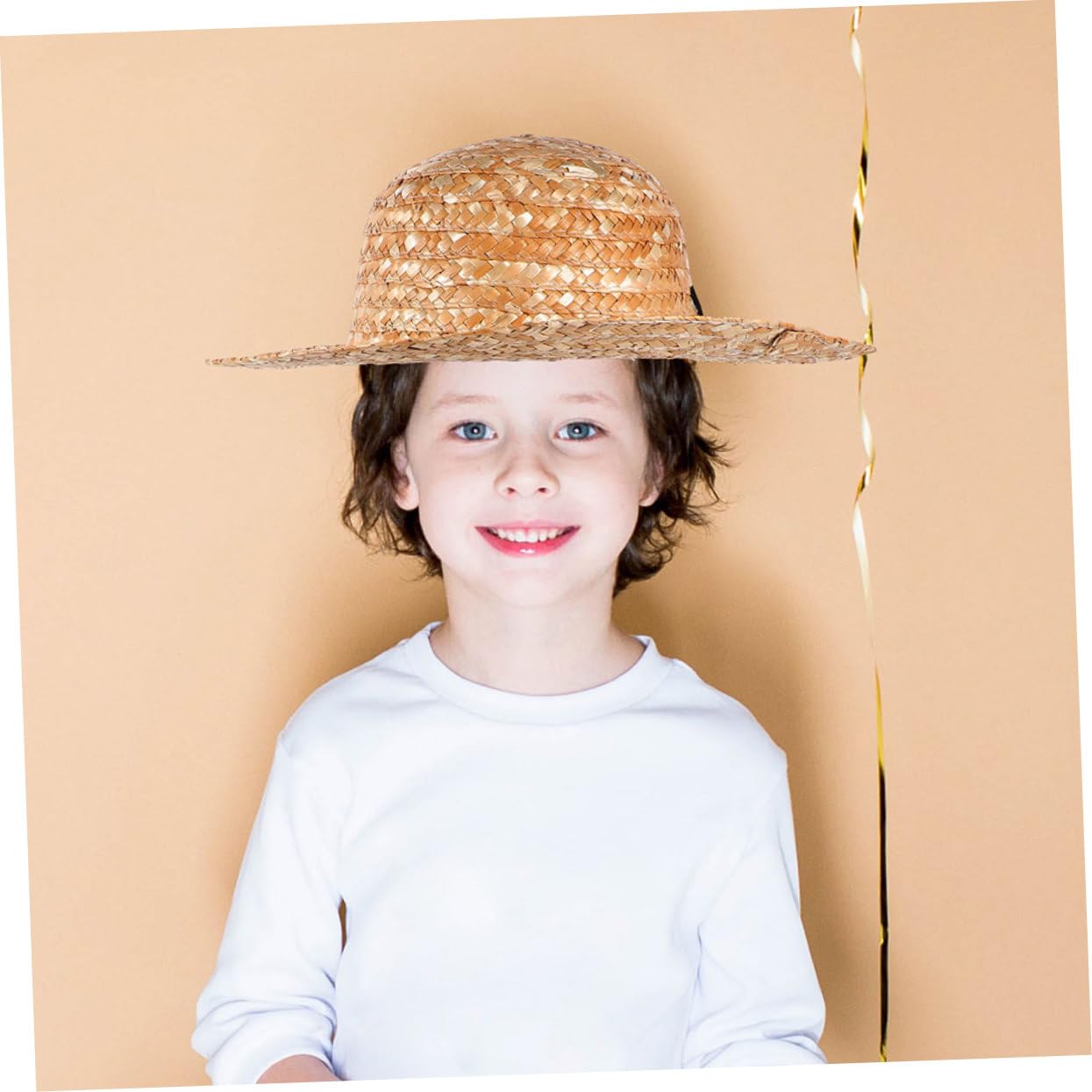 Holibanna Sombrero de Paja para Niños, Sombrero de Playa para Exteriores Protección Solar y Diseño Decorativo para Actividades al Aire Libre
