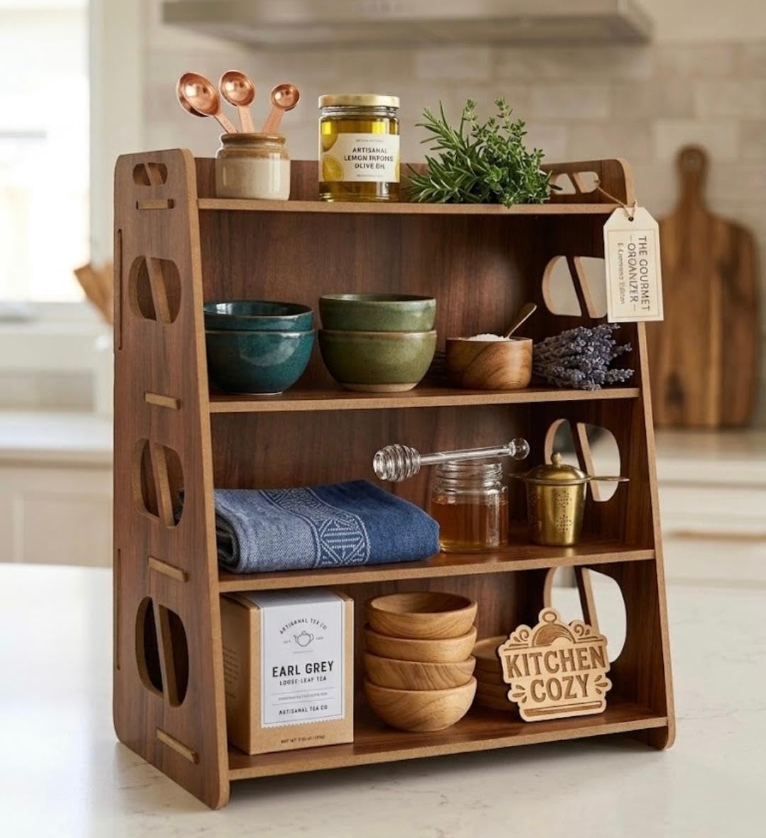 Wooden Spice Rack - 4 Shelves, Wall Mounted -6