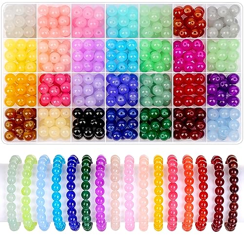 shynek 476 Pieces 10mm Round Glass Beads for Jewelry Making 28 Colors Crystal Beads for Bracelets Jewelry Making and DIY Crafts