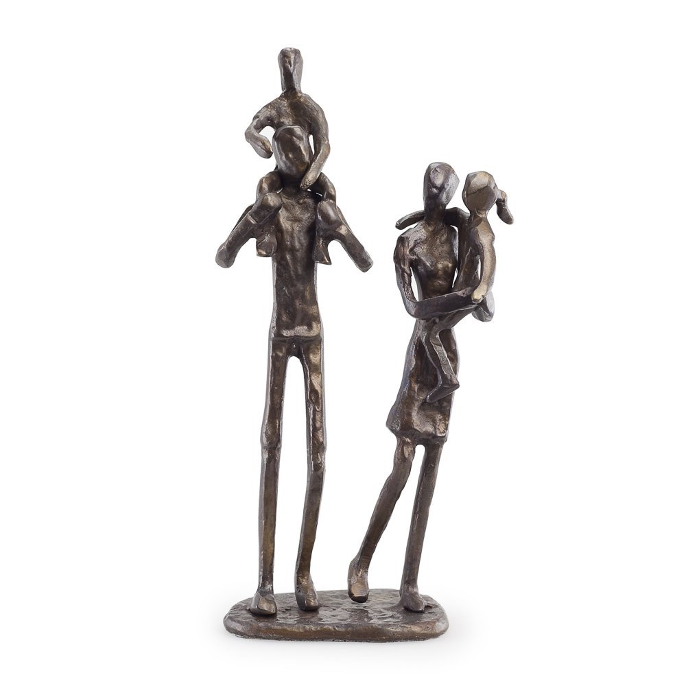 Danya B. Parents Carrying Children Bronze Sculpture, Contemporary Metal Shelf Décor for Home or Office, Celebrating Families, Family of Four, Gift for Couple with Two Children