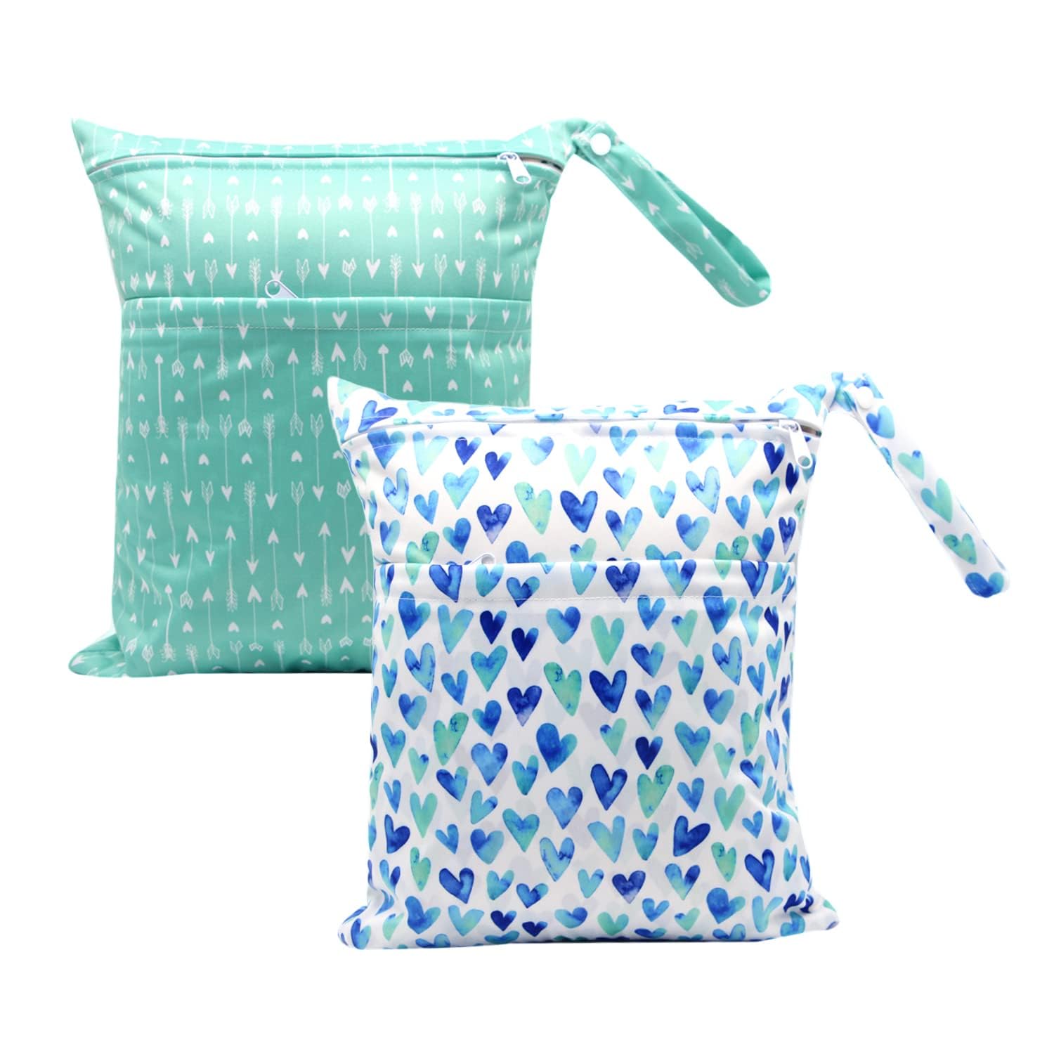 eaxin 2pcs Cloth Diaper Wet Dry Bags Waterproof Reusable with Two Zippered Pockets Stroller Travel Beach Pool Daycare Soiled Baby Item Yoga Gym Bag