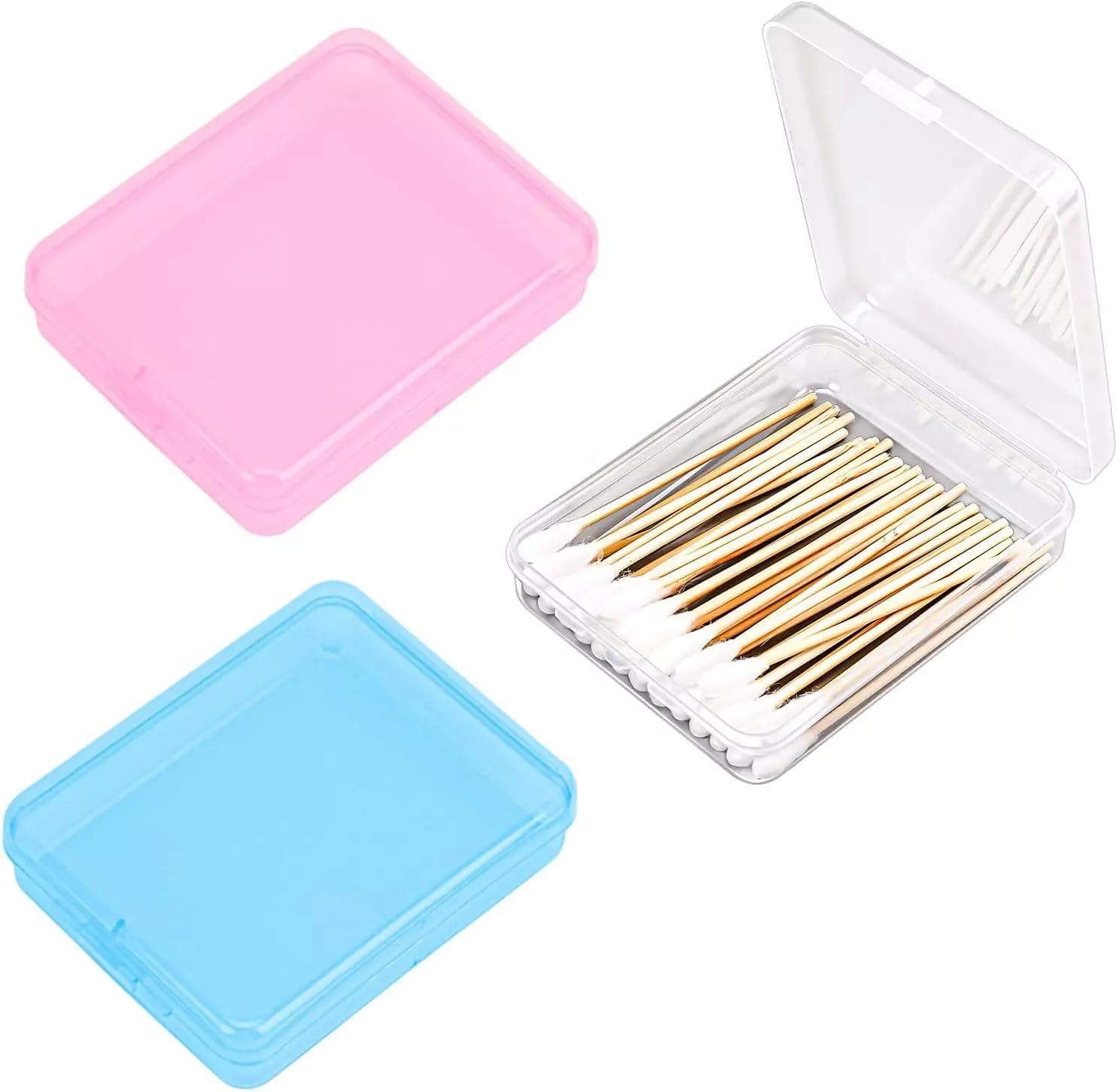 3Pcs Clear Blue Pink Portable Travel Cotton Pad Holder Swab Holder Dispenser Small Hair Tie Containers Storage Box