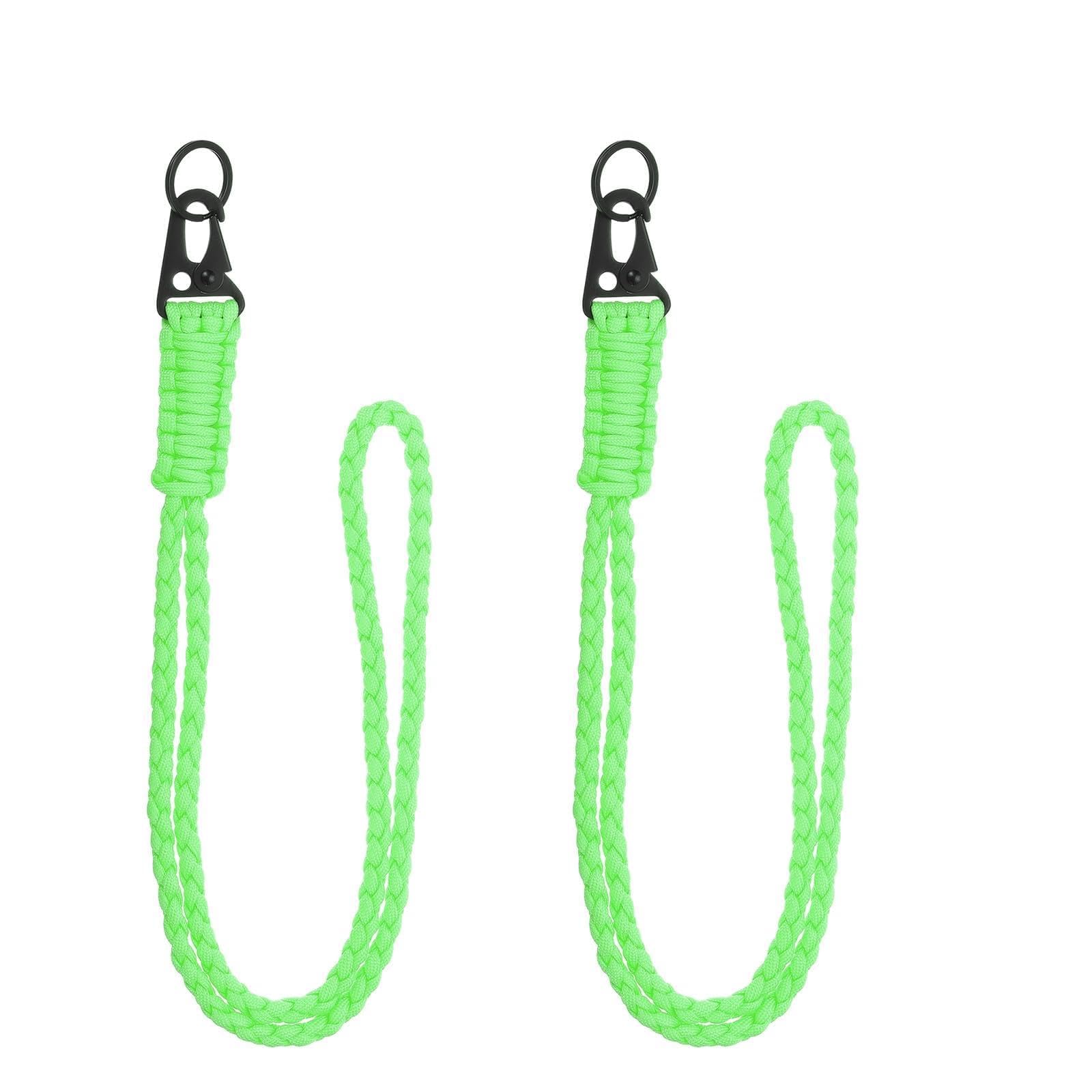 YELARXI Paracord Lanyard, 550 Keychain Lanyard Heavy Duty Necklace Keychains Braided Wrist Strap for Men Women Outdoor Activity Survival Keys Whistle Rope ID Badge (2 Pack, Luminous Green)