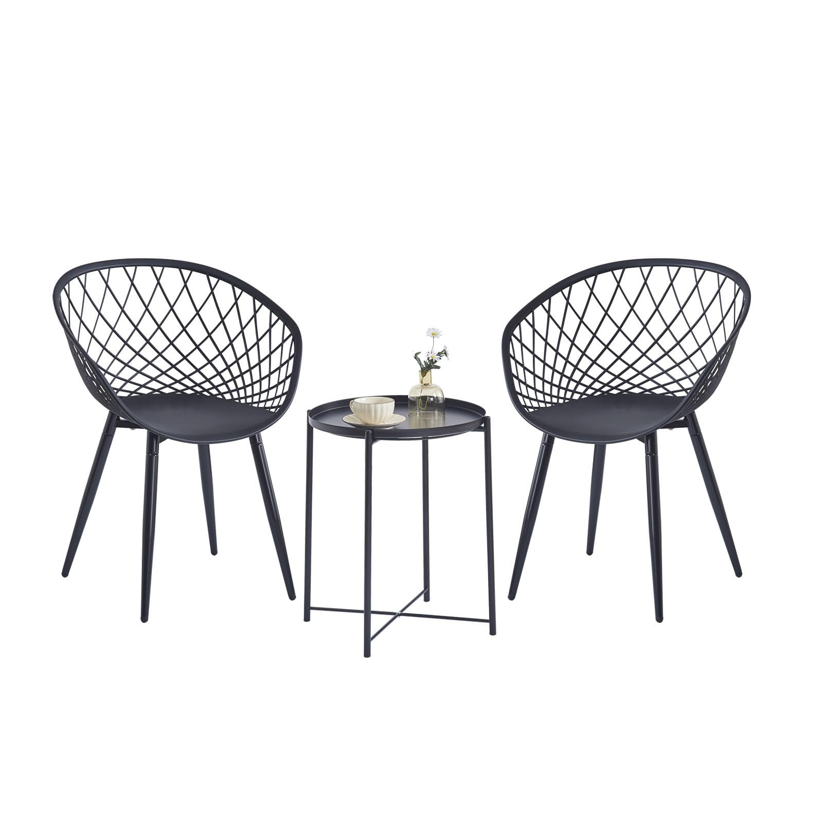 Juego de muebles de balcón con mesa y 2 sillas, pequeño salón de jardín para balcón y terraza, color negro