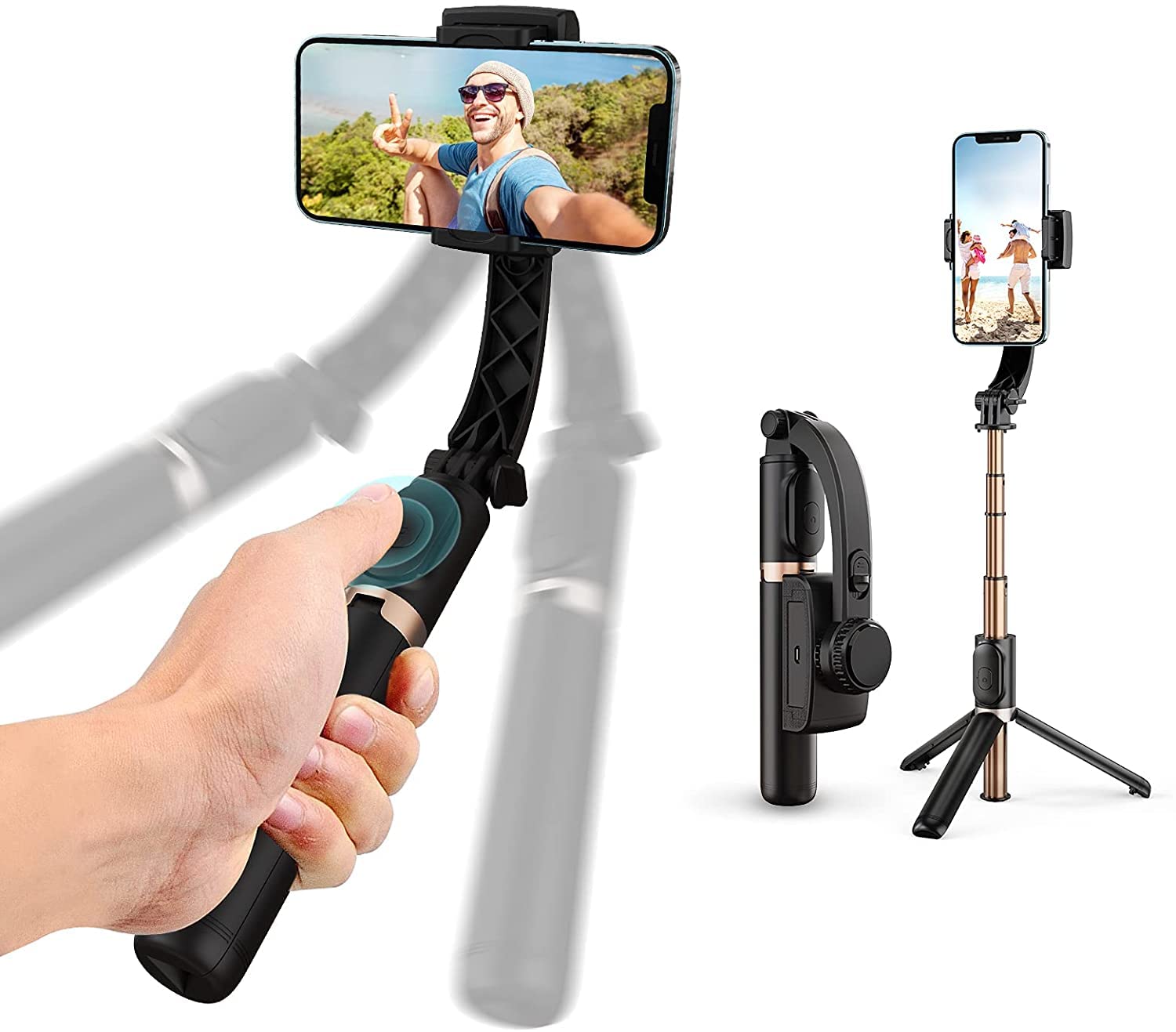 KASTWAVE Selfie Stick Gimbal Stabilizer,Portable Handheld Gimble with Tripod & Remote for Cell Phone Camera & Android Smartphone Recording Video & Vlogging