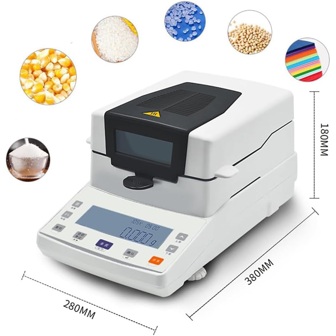 Analizador de humedad halógeno, analizador digital de humedad con lámpara halógena, temperatura y tiempo ajustable, rango de medición de 5 mg ~ 110 g, para alimentos, té, experimentos