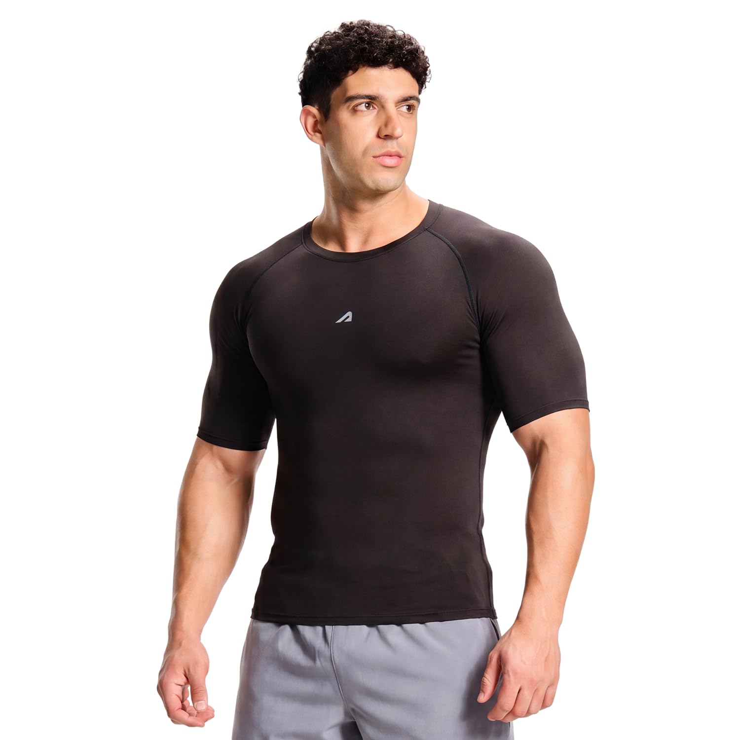 Gym Compression T-Shirt for Men Half Sleeve Skin Tight Training Top Gym Base Layer Breathable Dry Fit Workout Tees Men, Black-picture-11