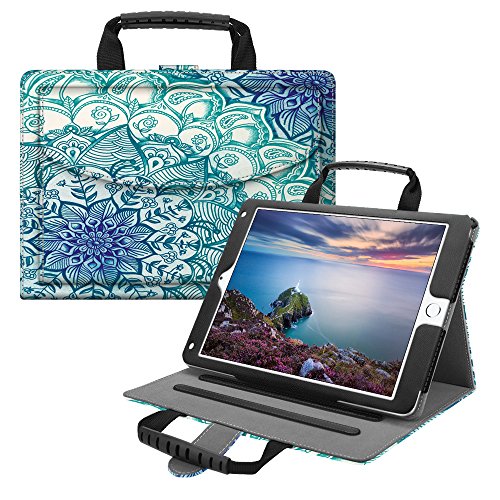 Fintie Handbag Case for iPad 9.7 2018/2017, iPad Air 2, iPad Air, Multi-Angle Viewing Cover with Handle, Document Pocket, Auto Wake/Sleep for iPad 6th / 5th, iPad Air 1/2, Emerald Illusions