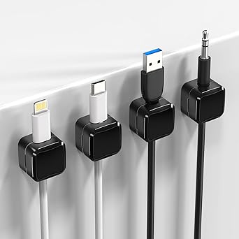 Sounce Self-Adhesive Cable Clips for Cord Management – Multipurpose Wire Organizers for Desk, Car, Home, and Office Use – Ideal for USB, Charger & Power Cables – Pack of 4, Black - image, photos