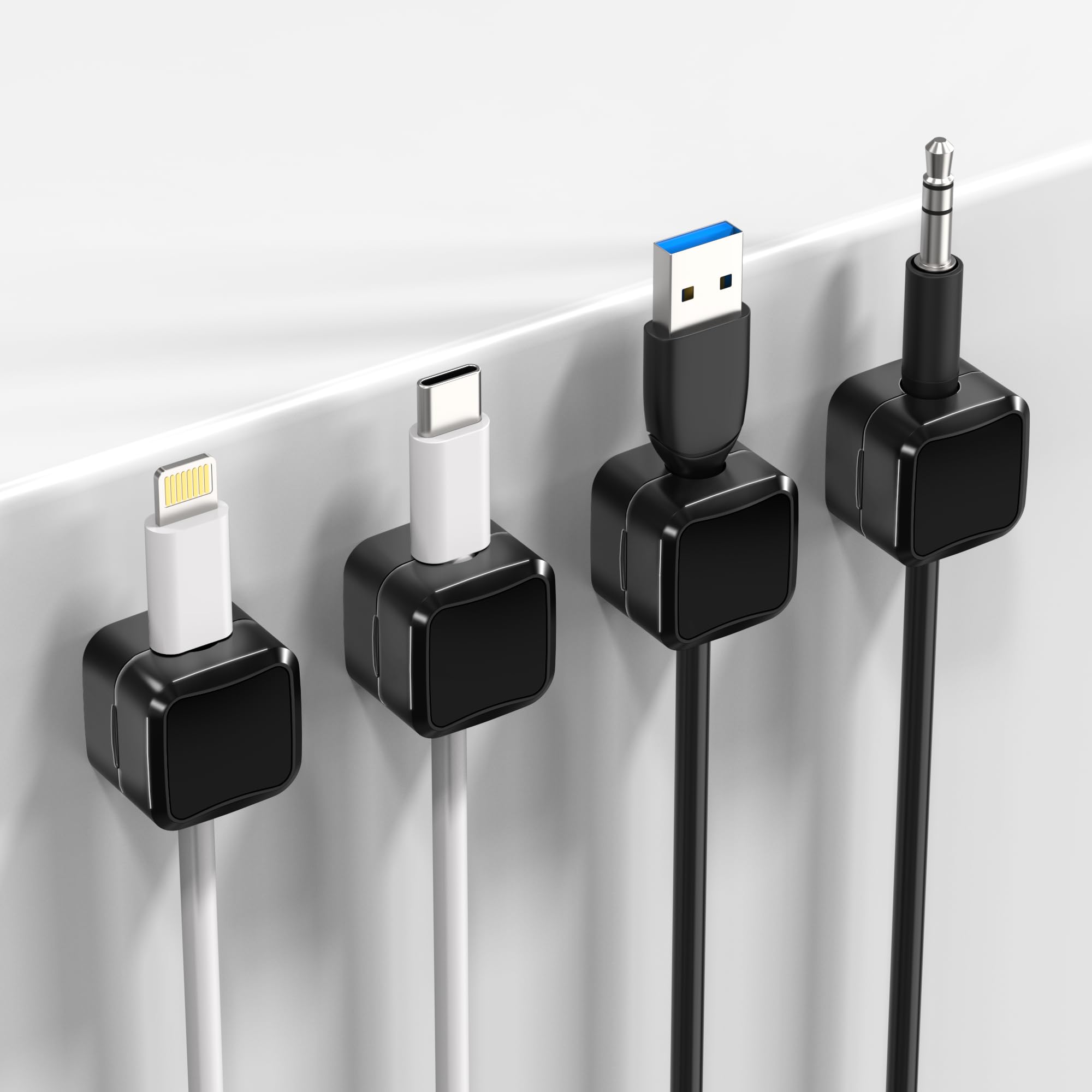 Sounce Self-Adhesive Cable Clips for Cord Management – Multipurpose Wire Organizers for Desk, Car, Home, and Office Use – Ideal for USB, Charger & Power Cables – Pack of 4, Black
