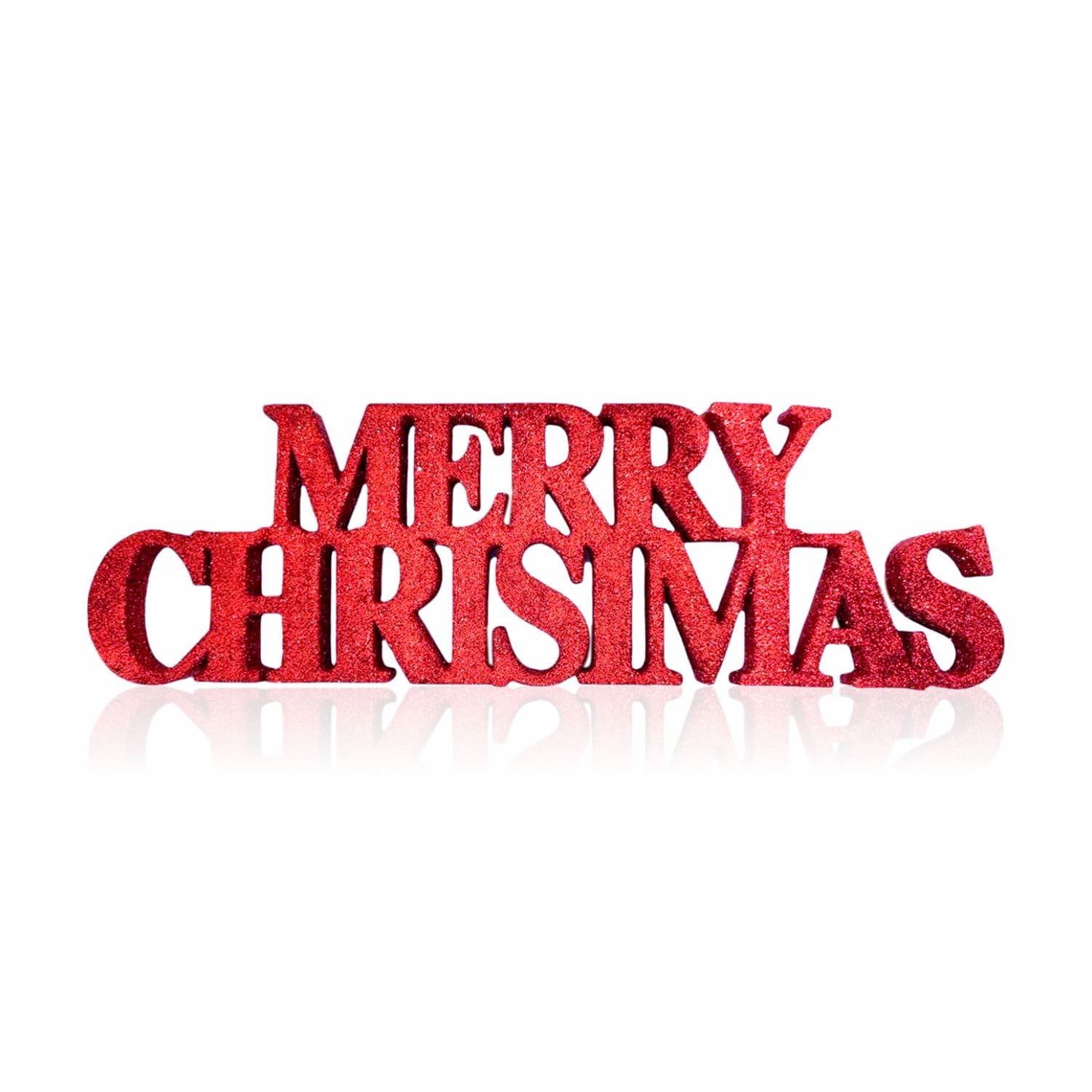 Atkin Brothers Red Merry Christmas Sign Glitter Christmas Decoration Xmas Decoration Christma Sign Ornaments Home Décor Party Favors Xmas Free Standing Glittery Merry Celebration (1 Count)
