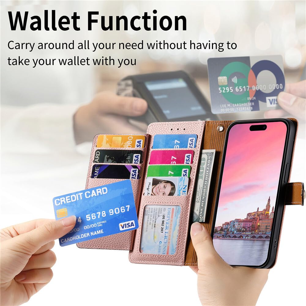 Generic etui kompatybilne z iPhone 13 (6,1 cala (kolor: zielony) skórzany portfel etui magnetyczne z klapką i dodatkowe etui na karty