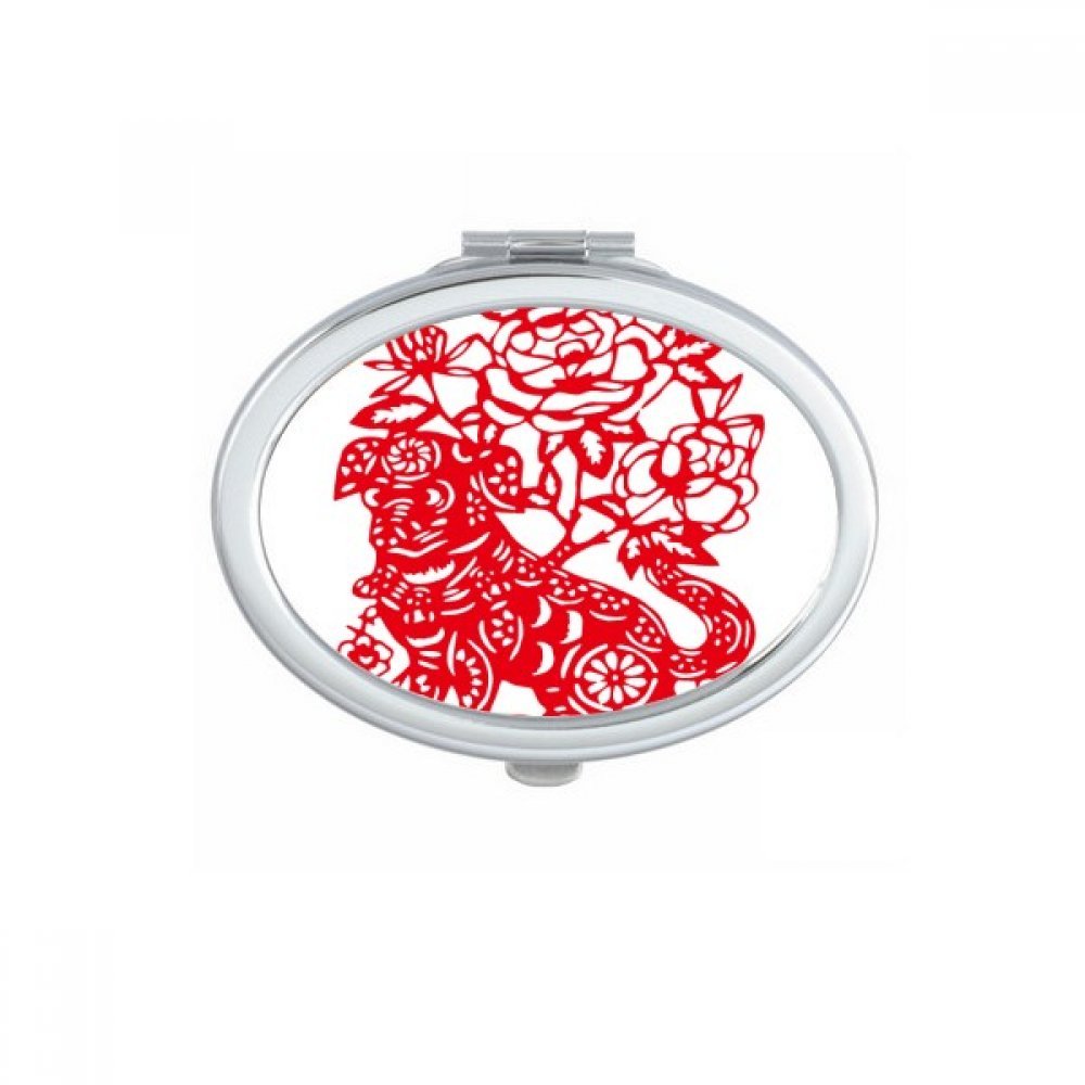 Miroir de maquillage compact portable ovale avec motif papier chinois de coupe fait à la main