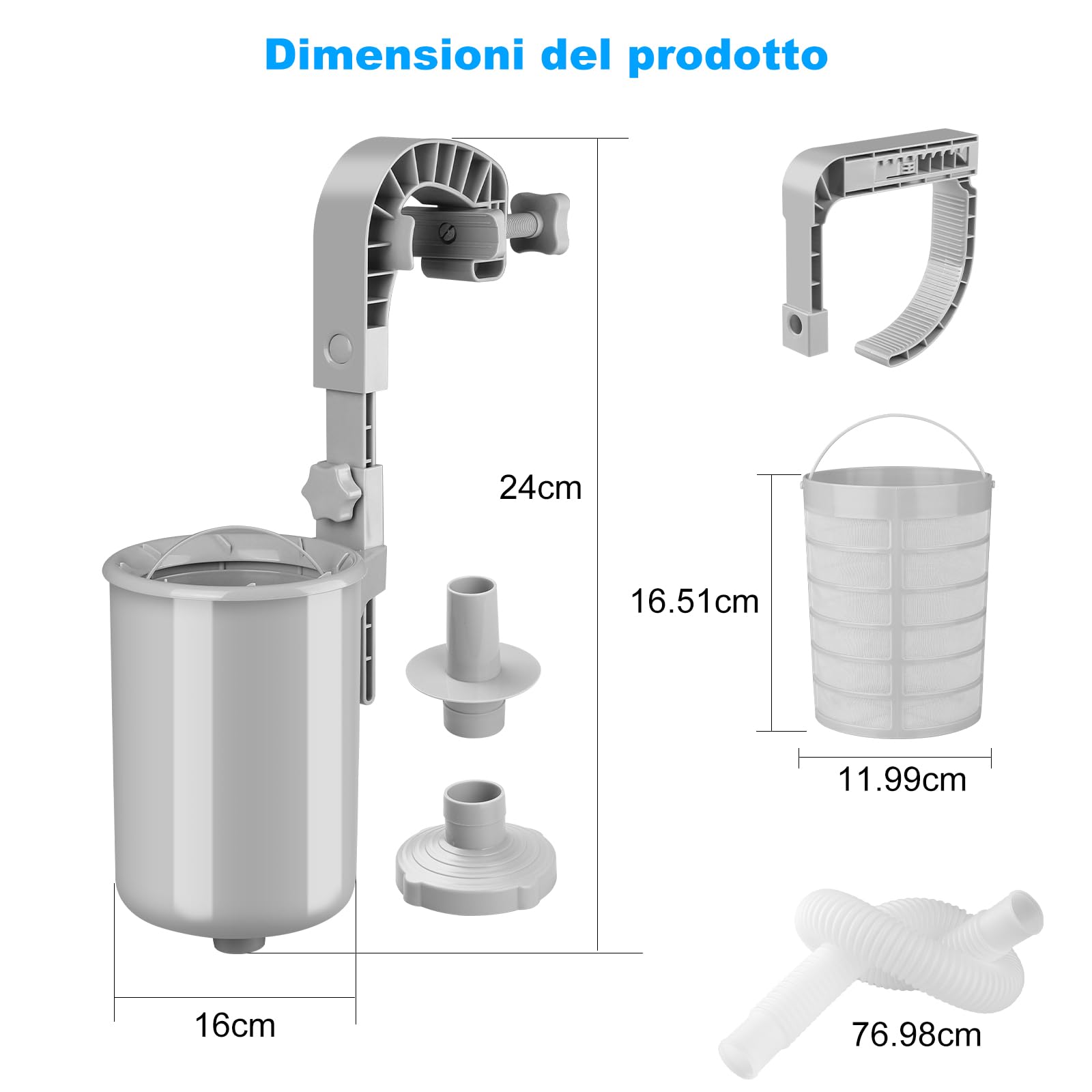 Skimmer per piscina, skimmer regolabile in altezza, montaggio a parete con cestello filtro, setaccio fine, nessuna sostituzione del filtro, skimmer per piscine aperte e con cuscino d'aria, con