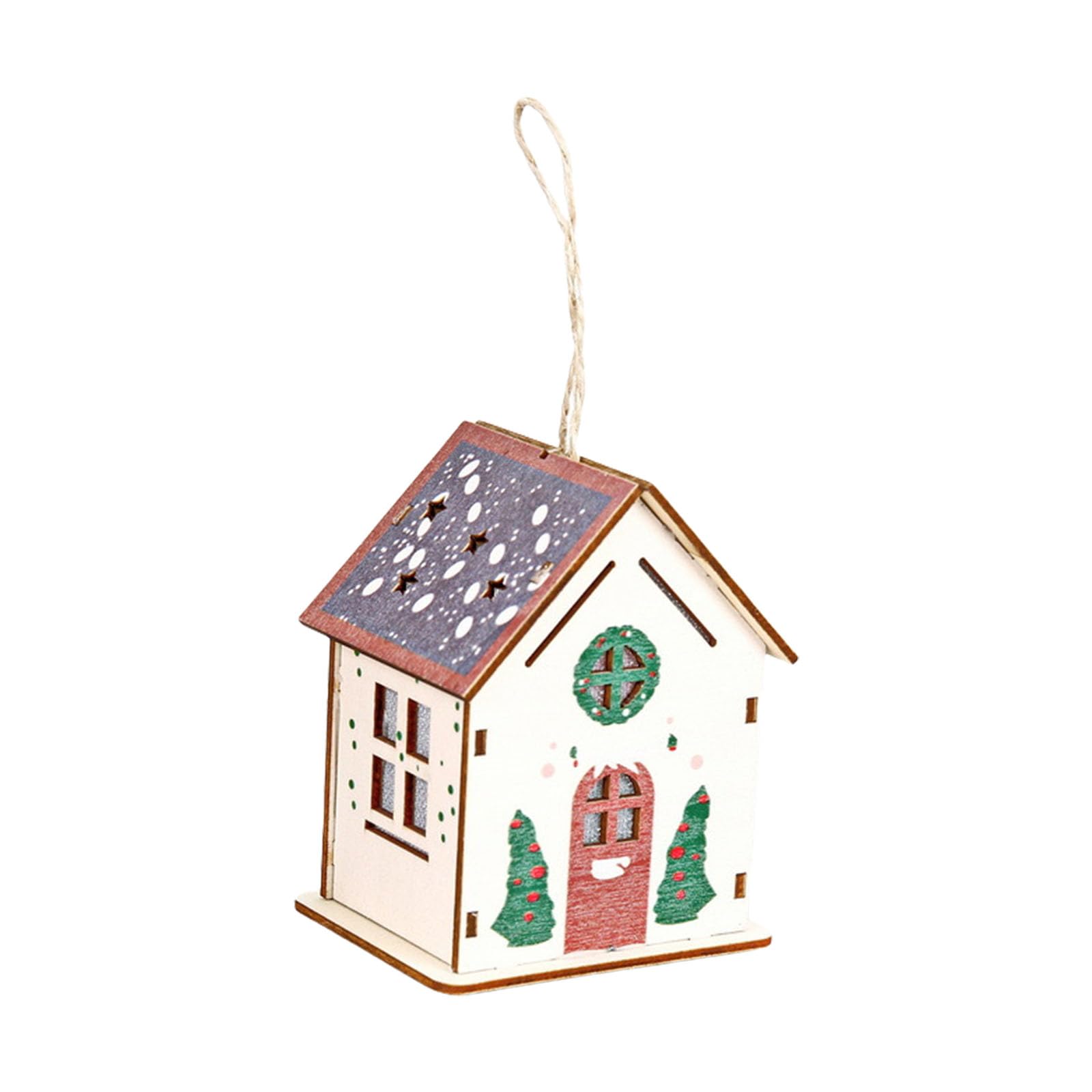 Tfaoys Style5 Wooden Christmas Tree Decoration Glowing Cottage Hanging Ornament Illuminated Christmas Cottage For Mantels Door Display Lighted Tree Decorations