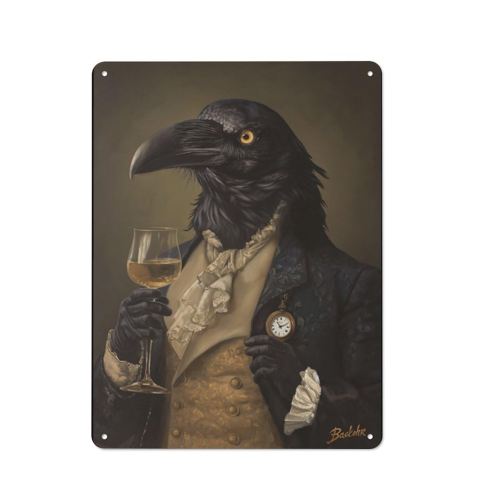 Junmoney Fancy Gothic Raven Gentleman Portrait Vintage Metal Wall Sign 40X30cm For Café Or Restaurant, For Metal Sign Collectors, For Garage And Workshop Walls