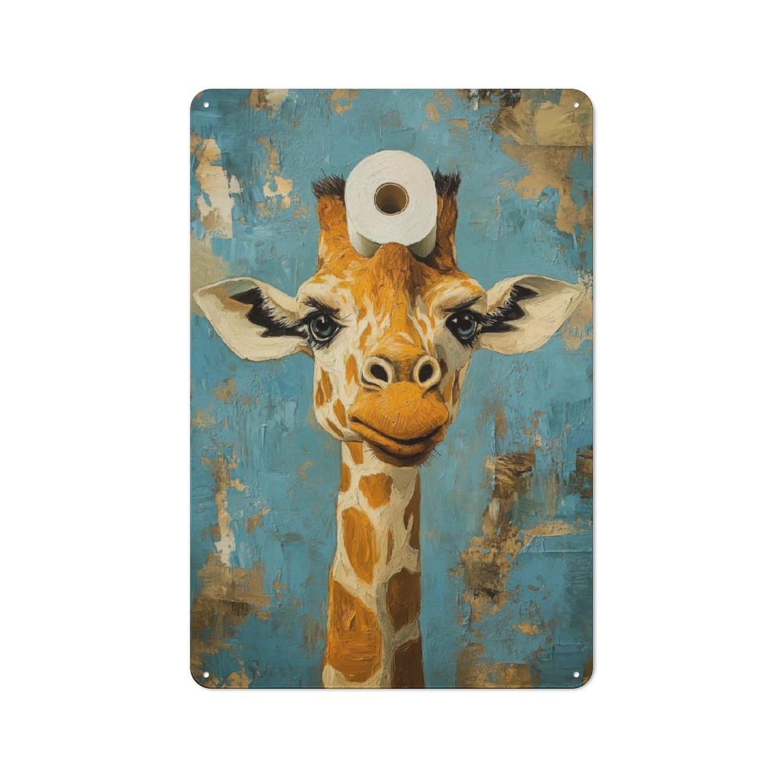 Junmoney Giraffe With Toilet Paper Metal Wall Sign 30X20cm Featuring For Café Or Restaurant, For Vintage Wall Decor Fans, For Metal Sign Collectors