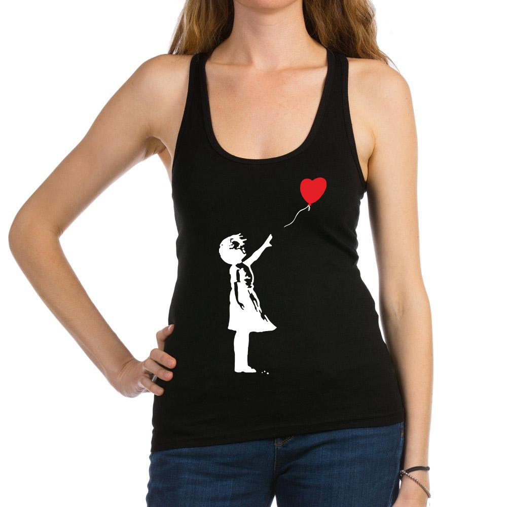 DittoxpressionBanksy Girl with Balloons Street Graffiti Artist Women's Racerback Black T-Shirt