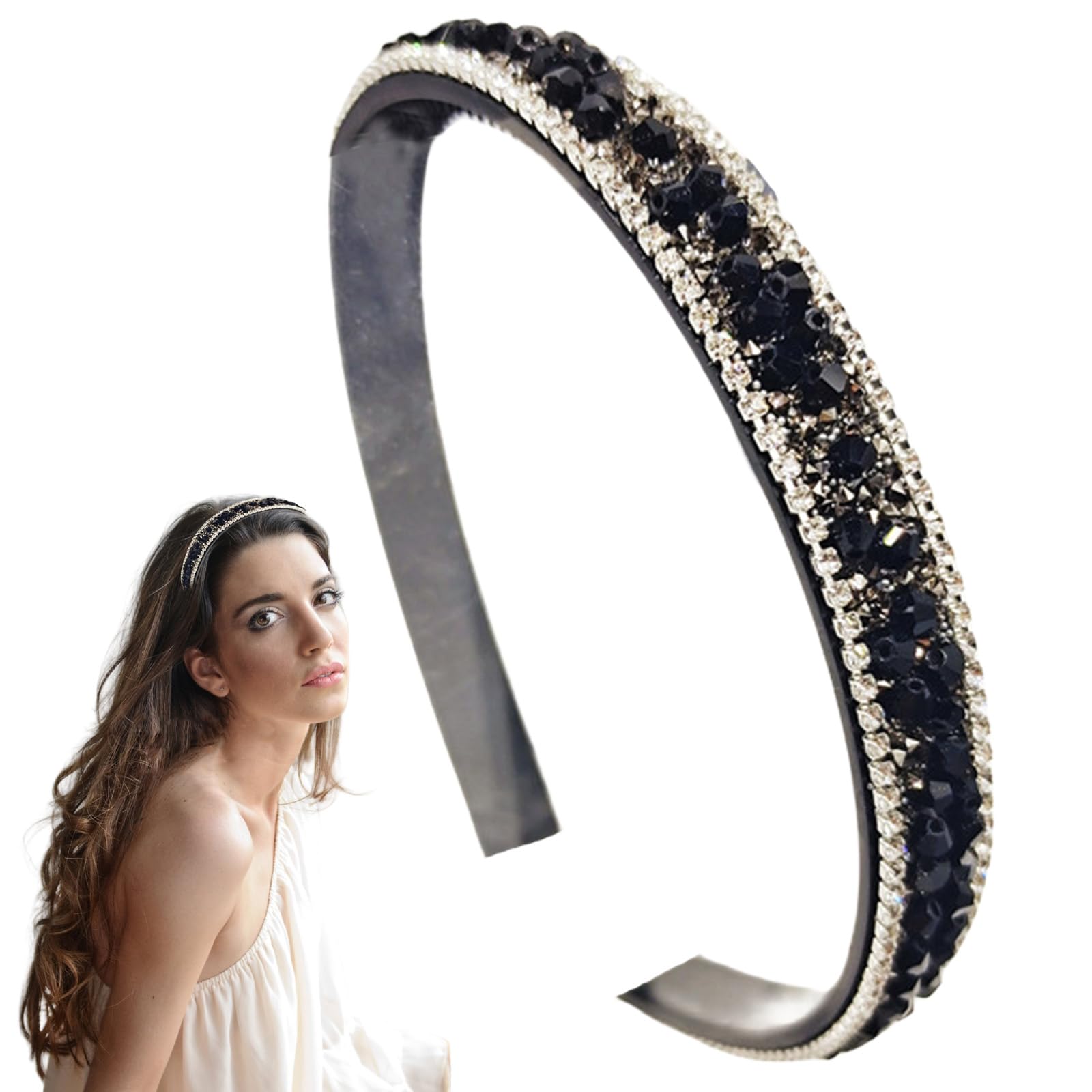 Traziewell Headbands Pearl Headband Fashion Hairband Bridal Headpiece Black Pearl Headband for Women 2221