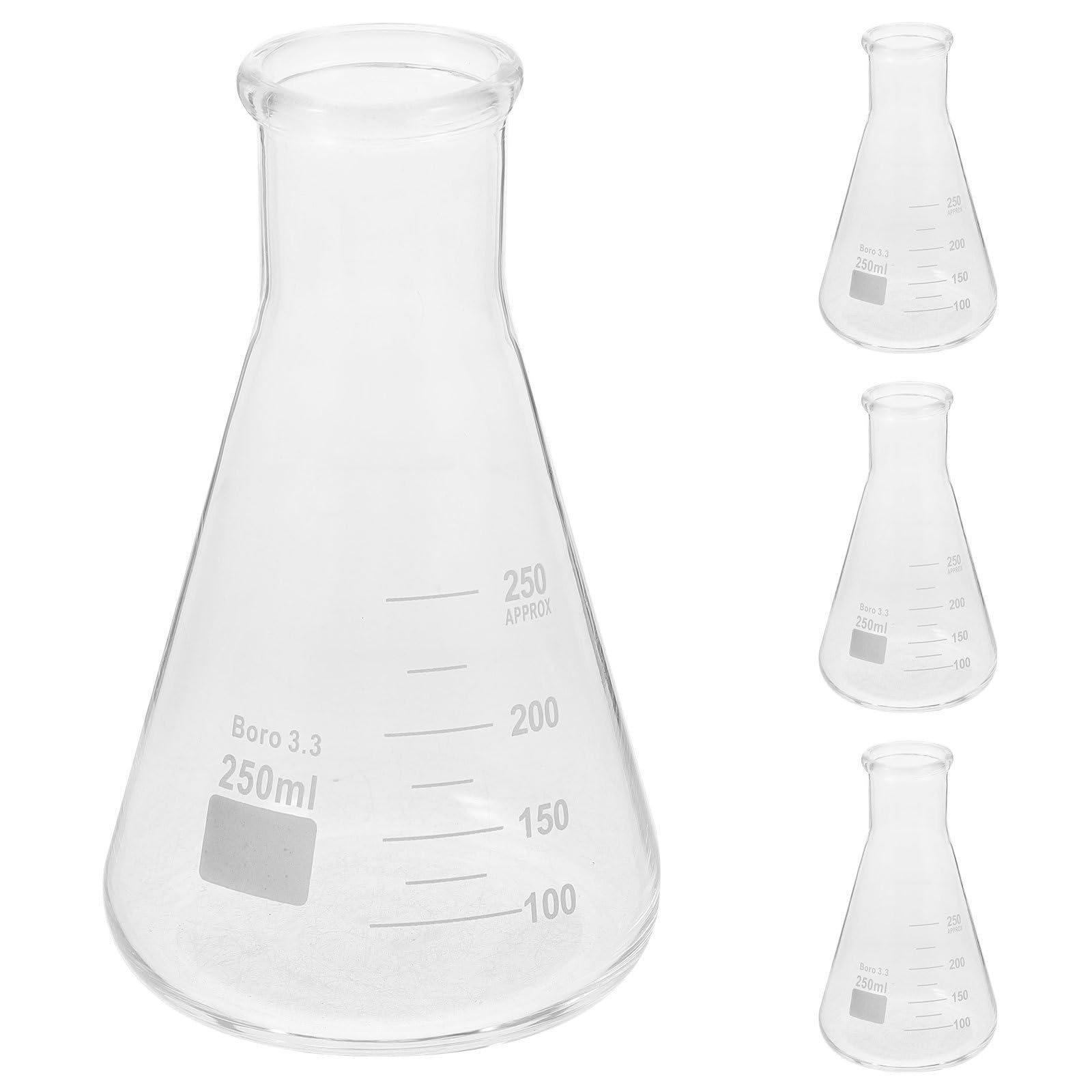 4pcs Mesure Précise Rentrée Scolaire Épaisse, Fiole Conique, en Verre