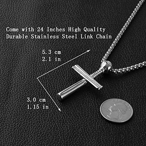 HZMAN Baseball Cross Sports Pendant Stainless Steel Baseball Bat Cross Necklace, Large and Small4