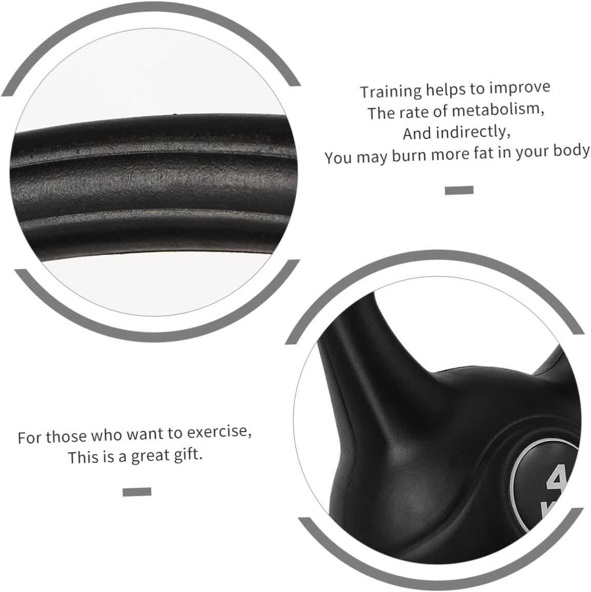 Plastic Kettlebell 4kg Black, Eco-friendly Non-odor Fitness Pot Bell for Home Exercise, Fixed Weight Kettle-bell for Strength Training and Deep Squat Equipment