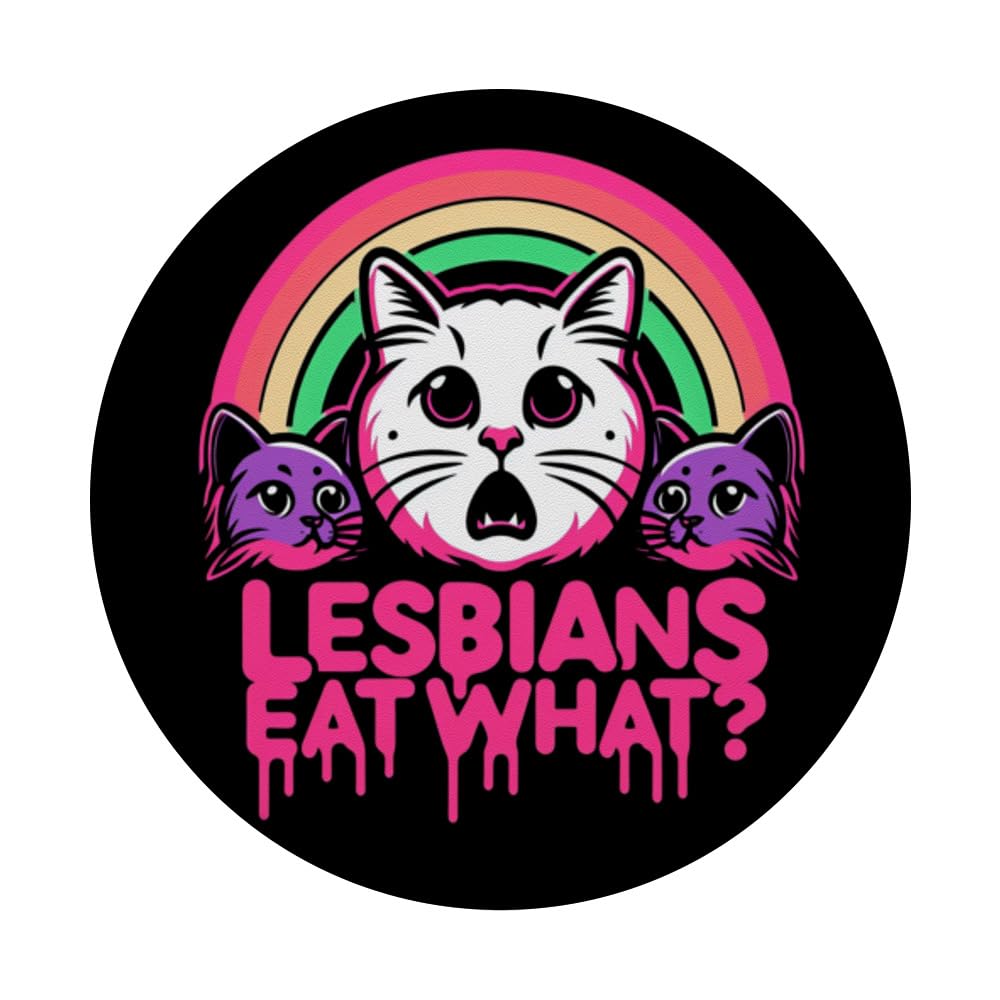 Lesbians Eat What - Funny Pussy Cat Pun LGBTQ Pride Lesbian PopSockets Swappable PopGrip, Black - Image 3