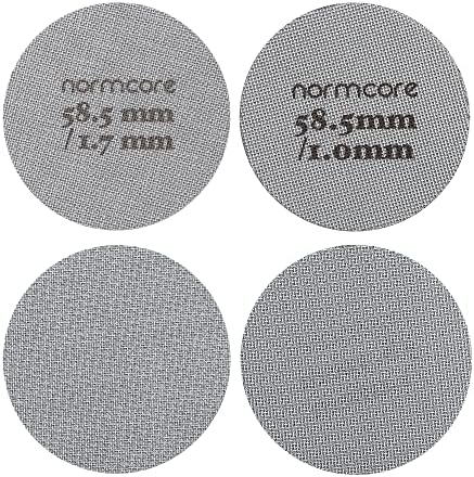 Normcore 2 Packs 58.5mm Puck Screen with Stand, Reusable Contact Shower Screen with Silicone Holder, 1.7mm - 1.0mm Thickness 150µm Mesh, Compatible with Espresso Machine 58mm Portafilter Basket