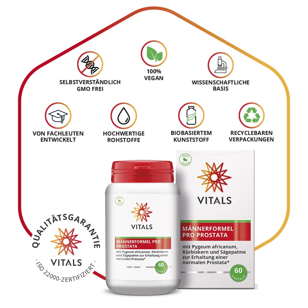 Vitals - Männerformel Pro Prostata 60 Kapseln mit Pygeum africanum, Kürbiskern und Sägenpalme eine vollständige Formel zur Erhaltung einer normal funktionierenden Prostata.