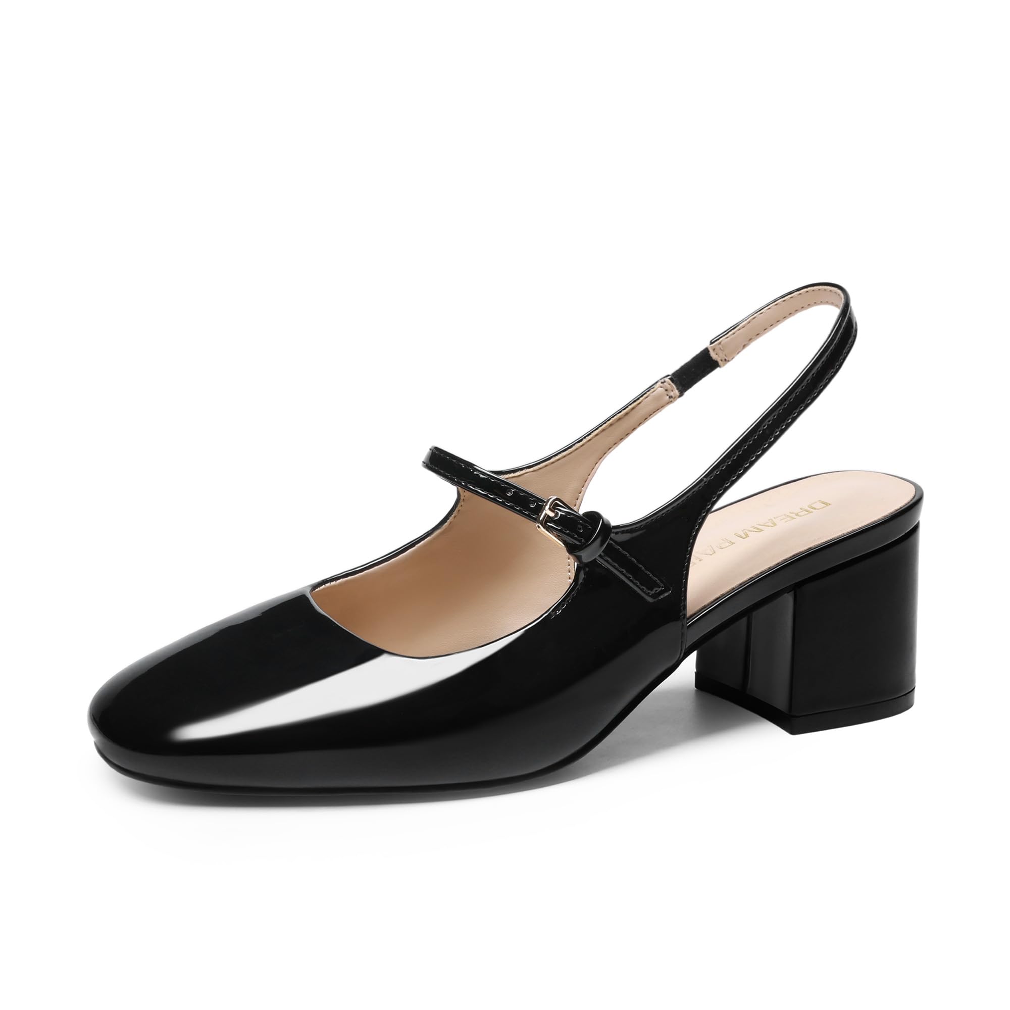 DREAM PAIRS Damen Mary Jane Niedrige Chunky Heels Slingback Geschlossene Quadratische Zehen Abendkleid Schuhe Hochzeitsfeier Büro Pumps Schuhe