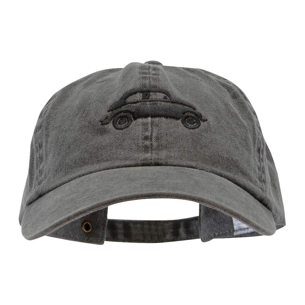 Classic Car Bug Embroidered Washed Solid Pigment Dyed Cotton Twill Brass Buckle Cap