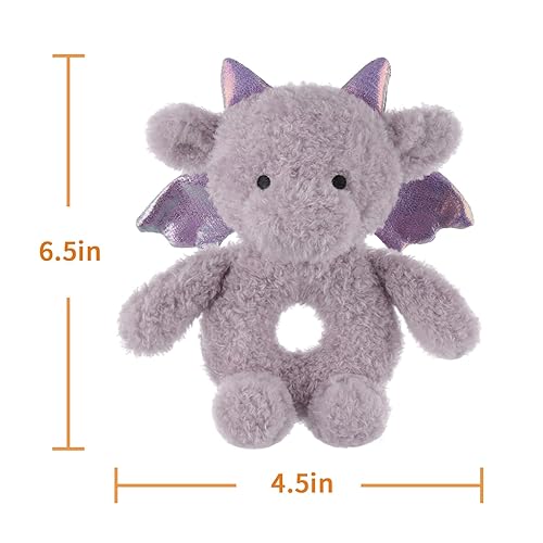 Miniatura 6 de Apricot Lamb Sonajero suave de dragón morado para niños y niñas, juguete de sonajero de peluche adorable para el recién nacido, 0-3 meses, 0-6 meses
