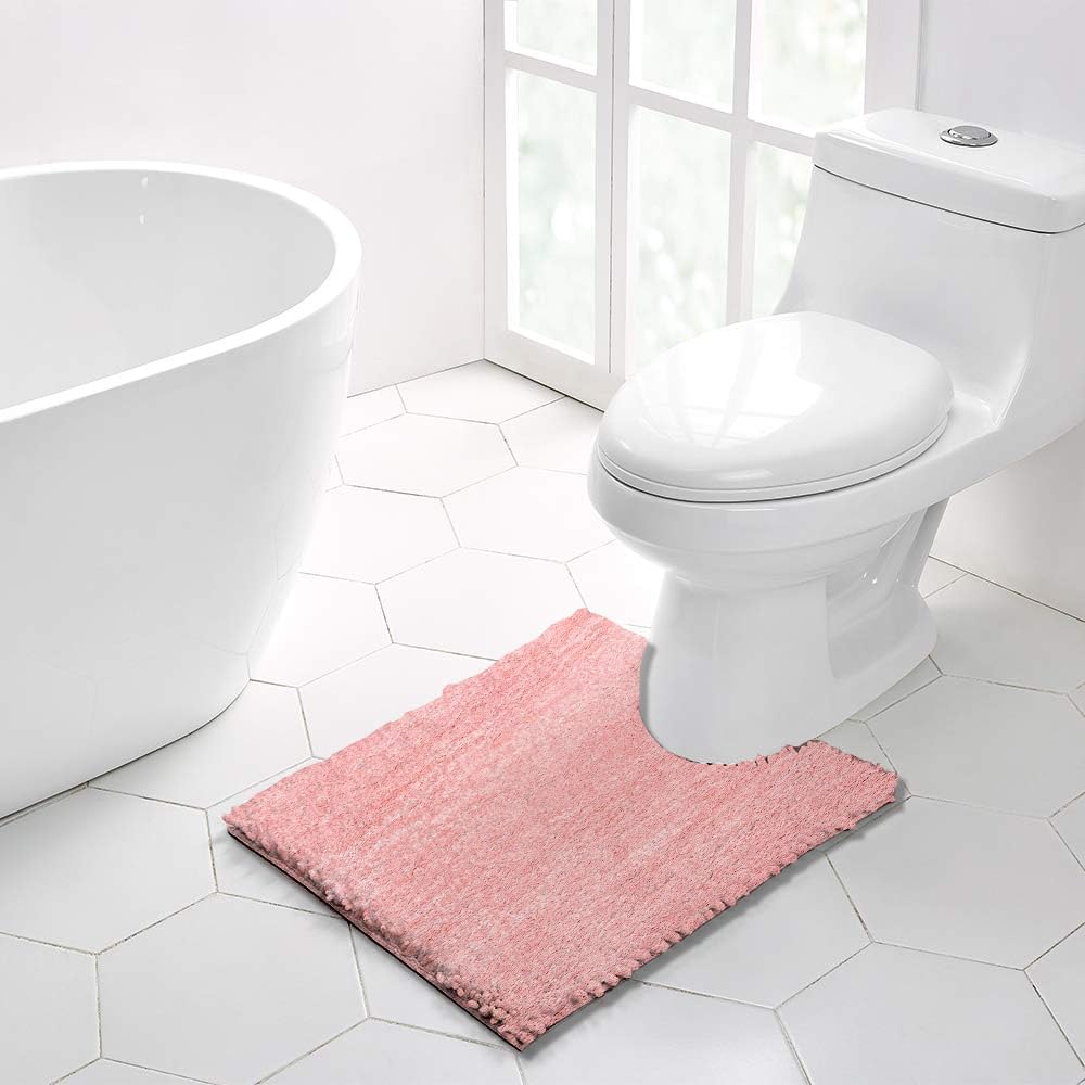 XenluxeMicrofiber Bath Rug Set – Ultra Soft Plush Bathroom Mats, Non-Slip Absorbent Bath Mat + U-Shaped Contour Toilet Rug, Machine Washable, Modern Bathroom Decor - (Pink, Standard)