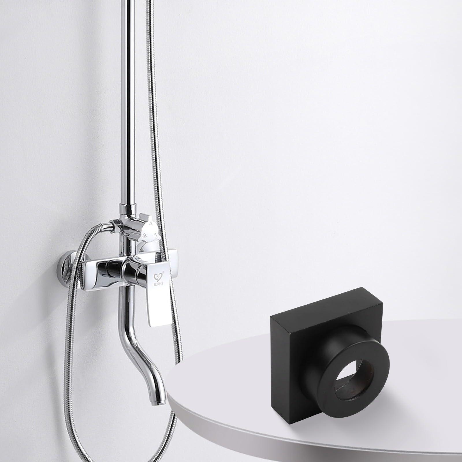 Cabeza de ducha cuadrada ajustable Cubierta decorativa para 0-23mm de altura, Brida de tubo de latón grueso para grifo de baño Válvula de mezcla Renovación negro (negro)