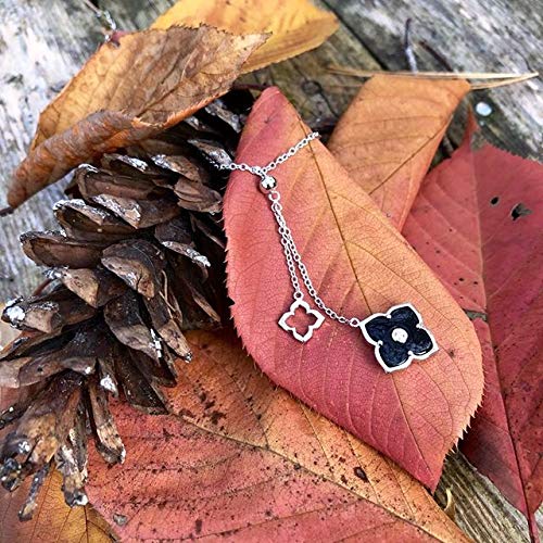 Lavari Jewelers Malachite, Black Onyx or Mother of Pearl and Cubic Zirconia Double Flower Pendant Necklace for Women - Gold Plated Sterling Silver Necklace for Her - 16 to 18 Inch Adjustable Chain3