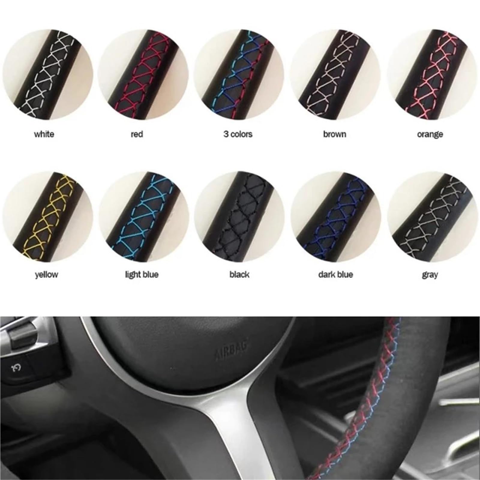 Lenkradbezug rutschfeste Schwarze Wildleder-Lenkradabdeckung Für Seat Für Leon 5F Mk3 Für Ibiza 6J Für Tarraco Für Arona Für Ateca Für Alhambra Leder Schutzhülle(Schwarzer Faden)