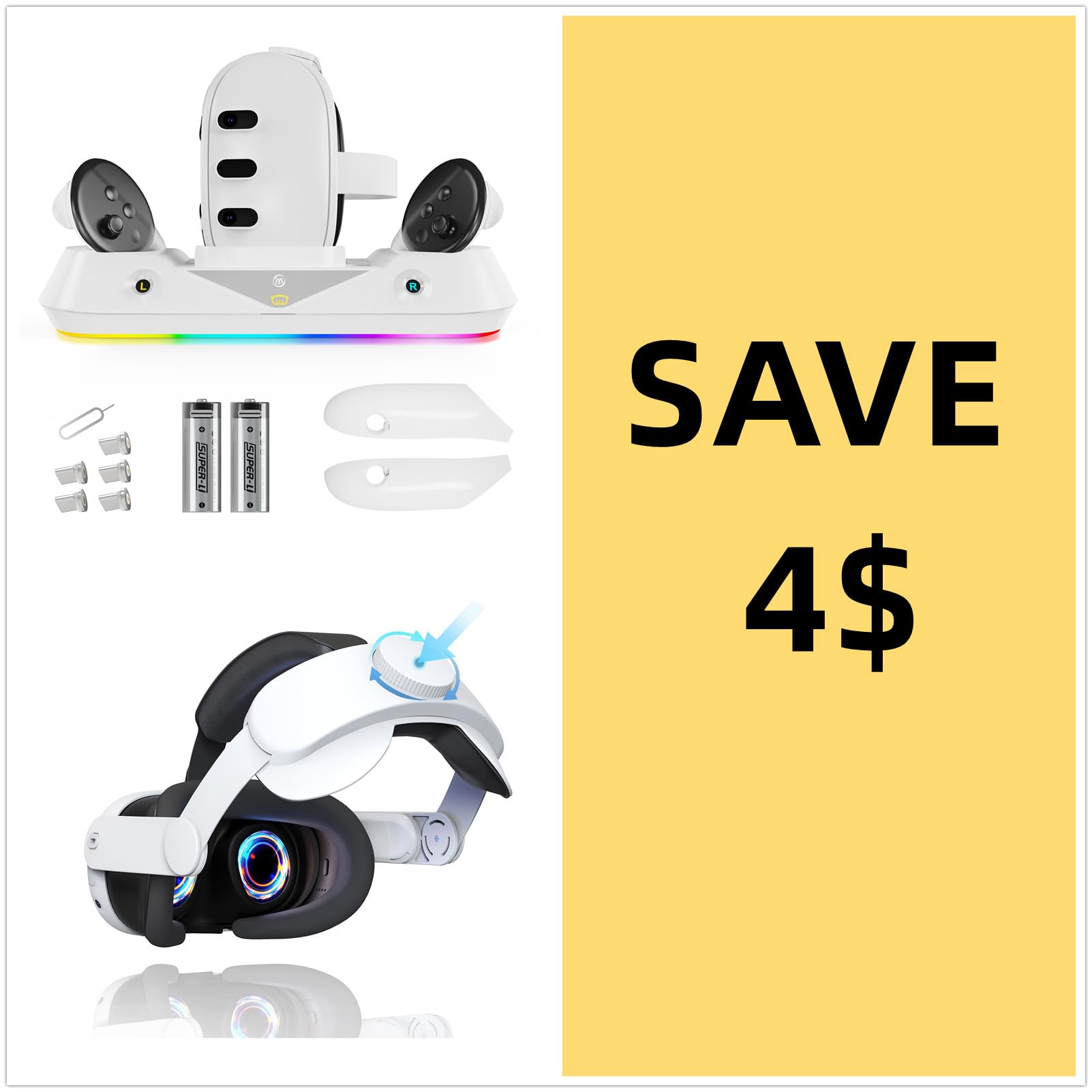 Charging Dock Compatible with Meta Quest 3, Head Strap for Oculus/Meta Quest 3