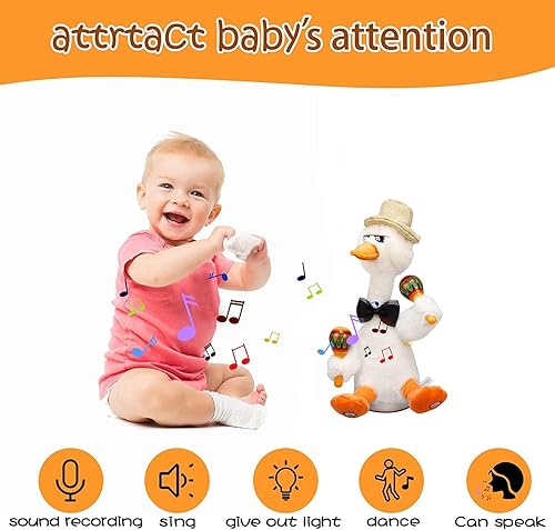 Miniatura 7 de LUKETURE Pato bailarín, juguete de pato, juguete parlante repite lo que dices, peluche de pato cantante bailarín, divertido animal de peluche