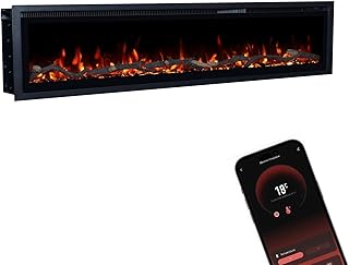 GLOW FIRE Elektrokamin Core 182 mit realistischem 3D LED-Feuer - Wand-Elektrokamin mit Heizung und Kaminfeuer, App Steuerung, Knistereffekt & Timer, max. 1800 W, 182x35x12cm