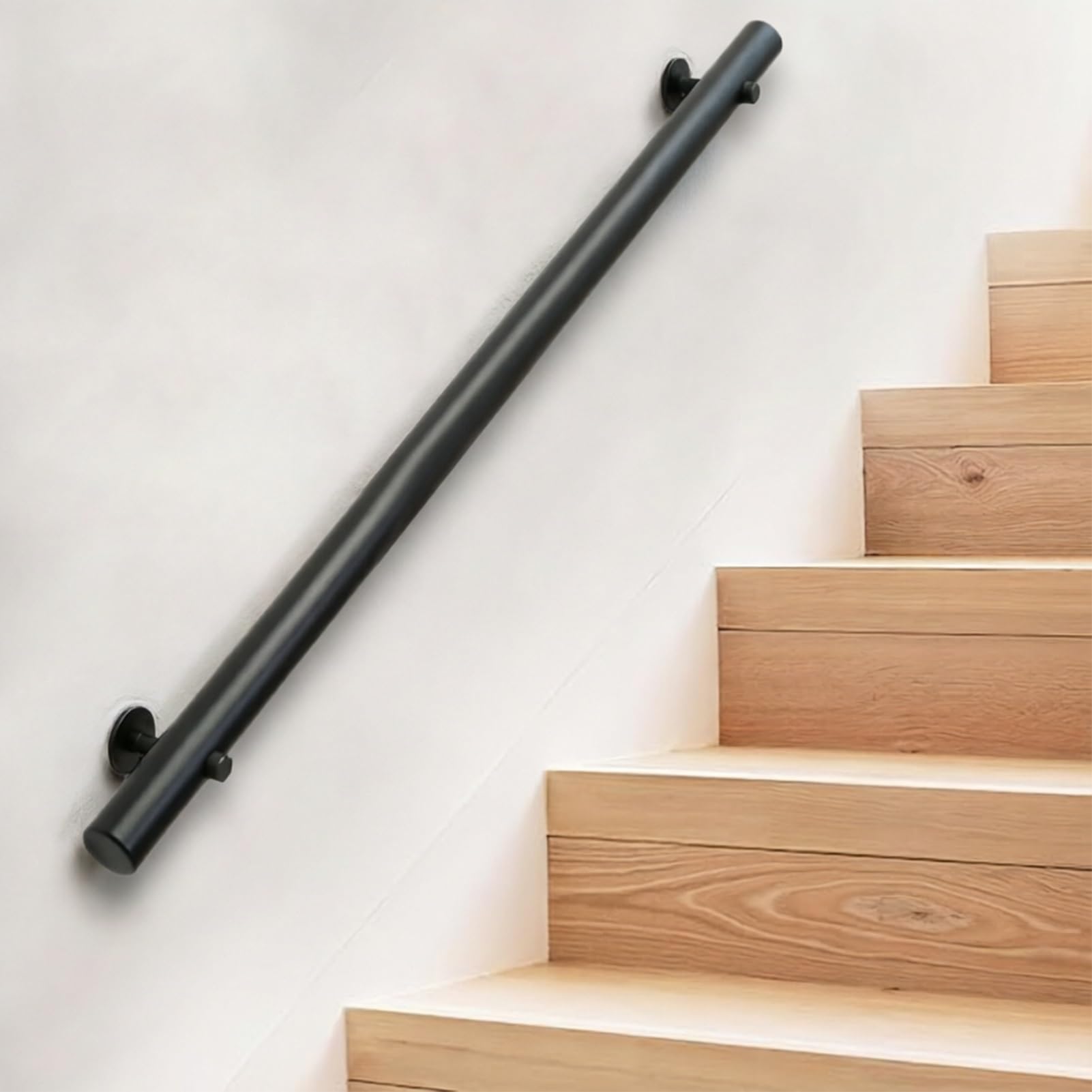 DMCHENGMA Wooden Stair Handrails, Black Round Hand Railings for Stairs Indoor Outdoor, Sturdy Safety Wall Mount Support Bar(12ft/360cm)