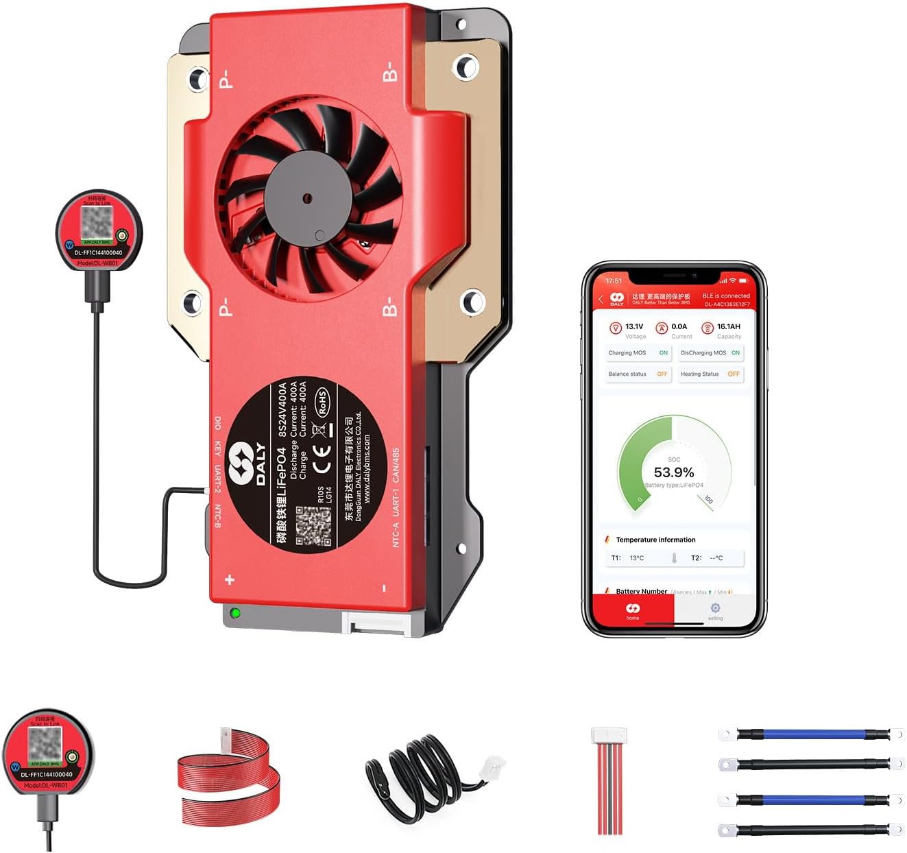 DALY Smart BMS 8S 24V 400A LiFePO4 with WiFi Bluetooth Module CAN RS485