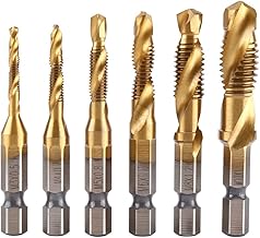 DEWIN Foret Taraudeur, Jeu de Taraud Filetage Métrique Taraudage M3 M4 M5 M6 M8 M10 Coffret Forets et Tarauds HSS Revêtus de Titane 1/4" 6 Pcs