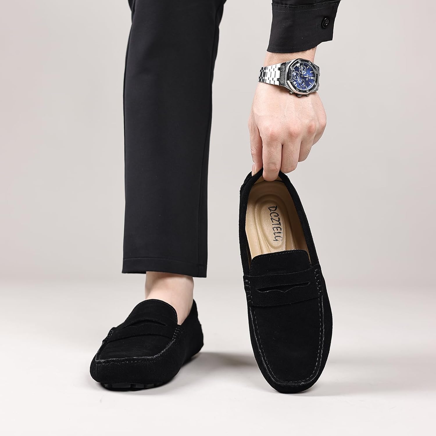 DCZTELG Men's Suede Penny Loafers - Slip-On Comfort Casual Shoes for Business & Driving