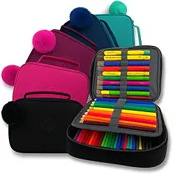 Estojo Escolar Box Grande com Divisórias – Organizador de Lápis e Canetas, Nylon Resistente, Zíper Durável, Unissex Infantil e Adulto, Necessaire Escolar, Material Escolar (PINK)